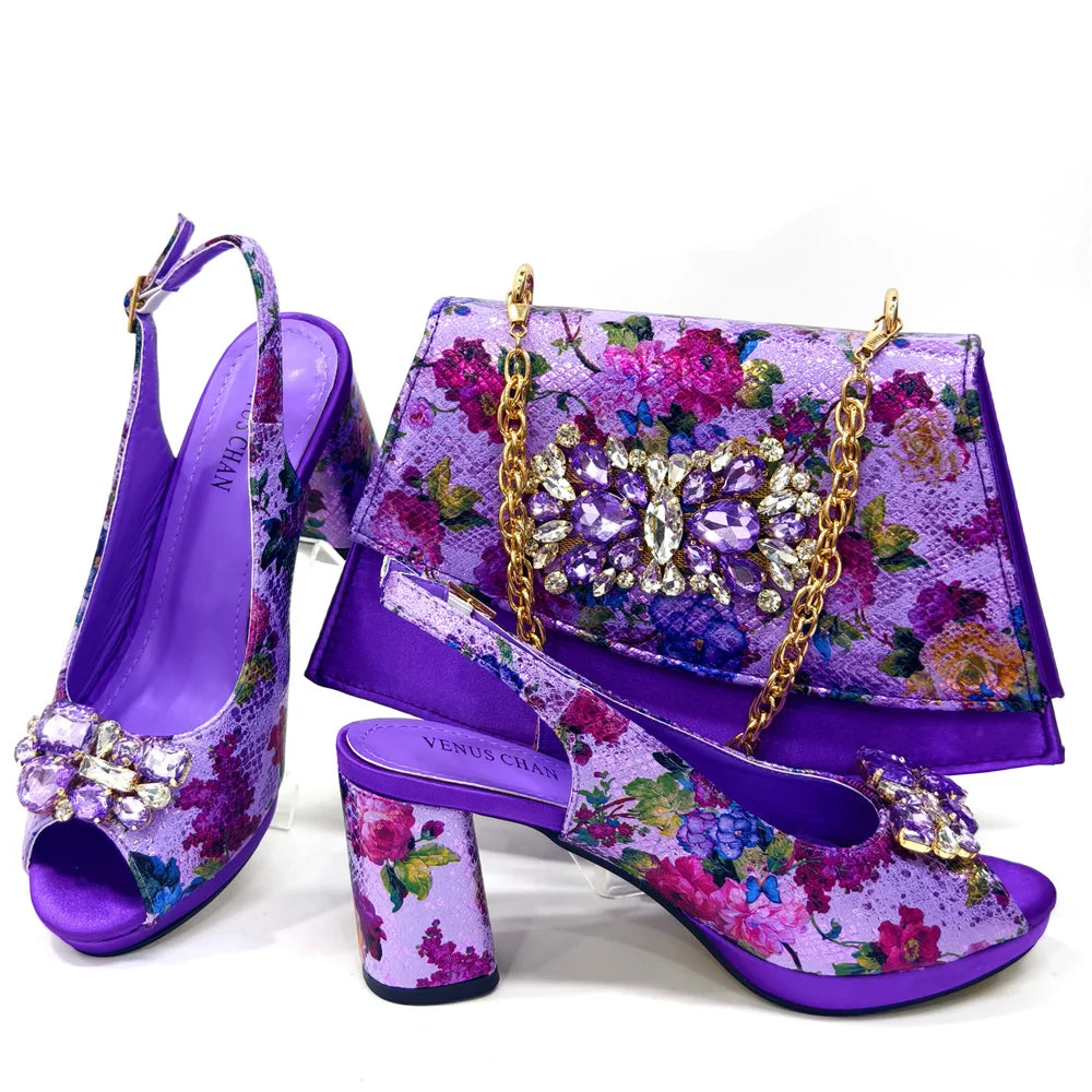 Italian Gold Block Heel & Matching Bag Set