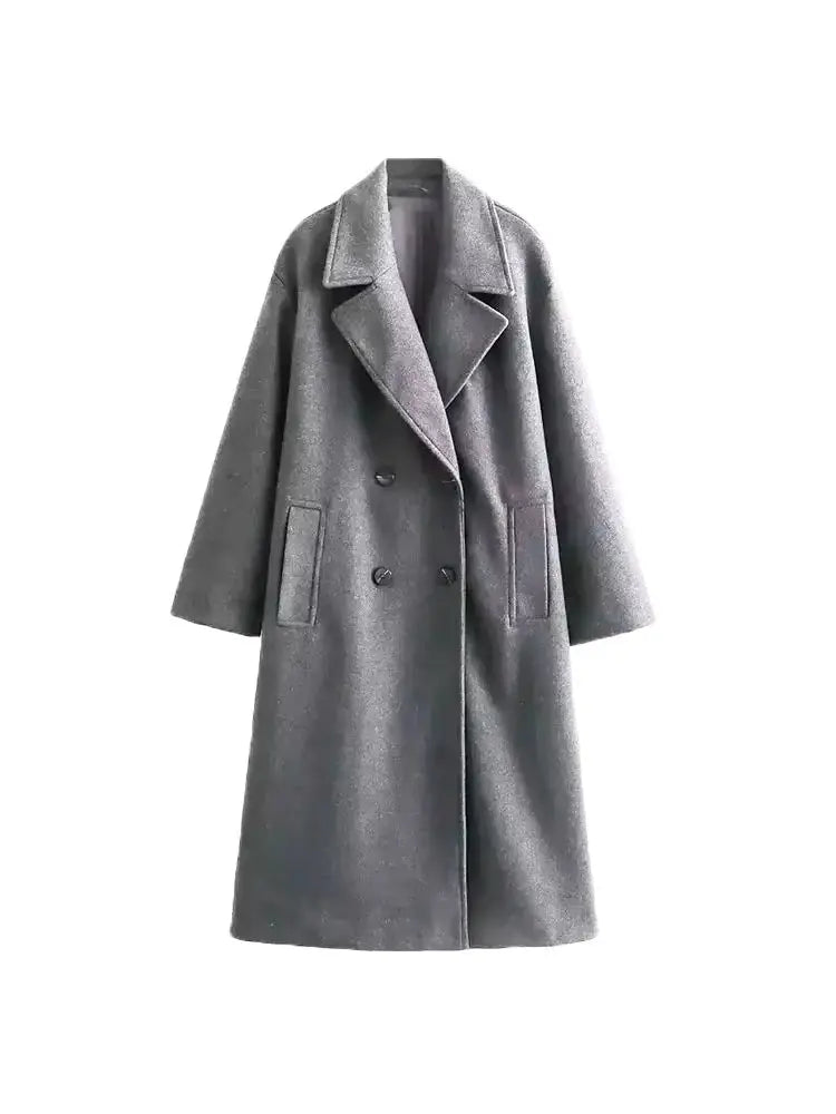 Women's Soft Loose Woolen Coat, Long Sleeve, Welt Pockets, Oversized, Female Outerwear, Chic Overcoat, Fashion 6
