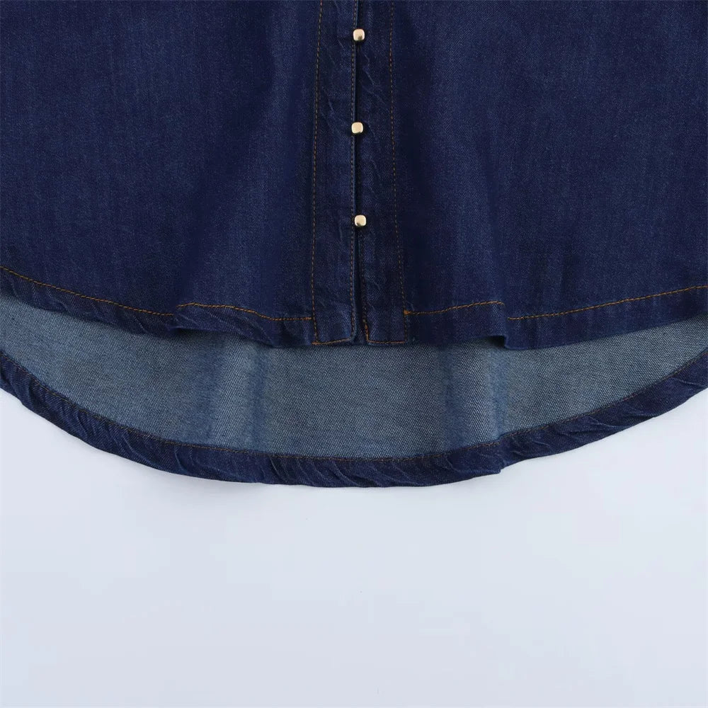 2025 Women Denim Set Loose Fit Button Down Shirt With Wide Leg Pants Fashionable Casual Wear for Women 6