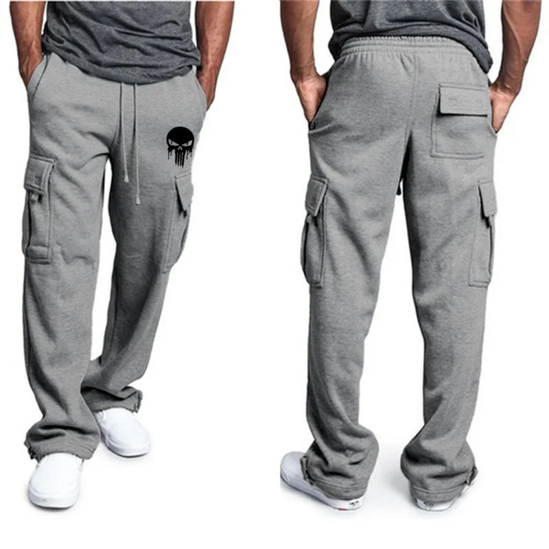 New casual men's fitness drawstring elastic waist solid color workwear pocket pants 5