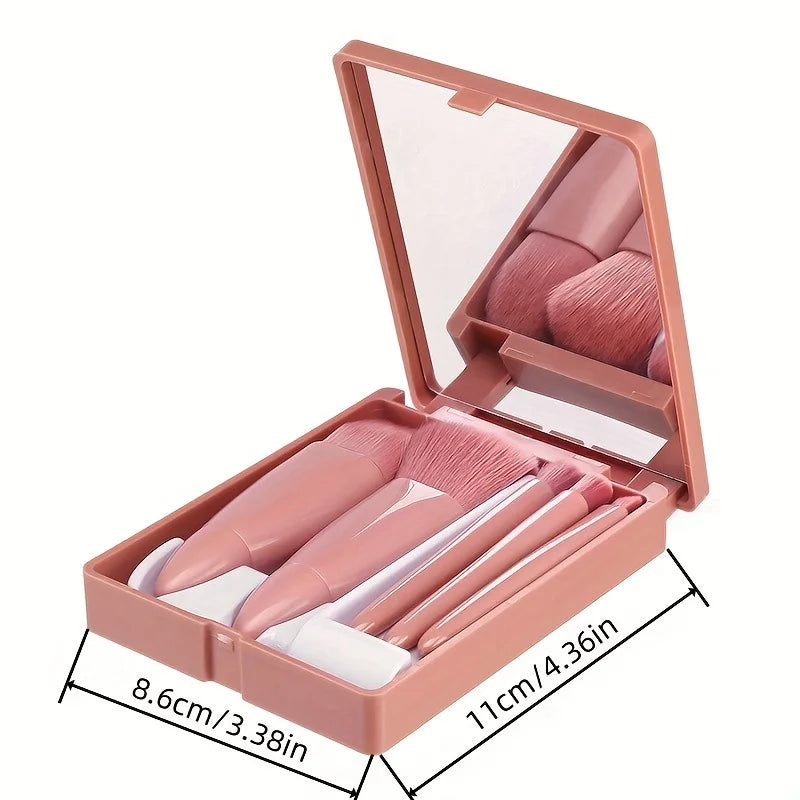 5Pcs Portable Makeup Brush Set With Mirror -  Foldable Travel Kit ，Mini Makeup Brush Set Travel Makeup Brush Set 6