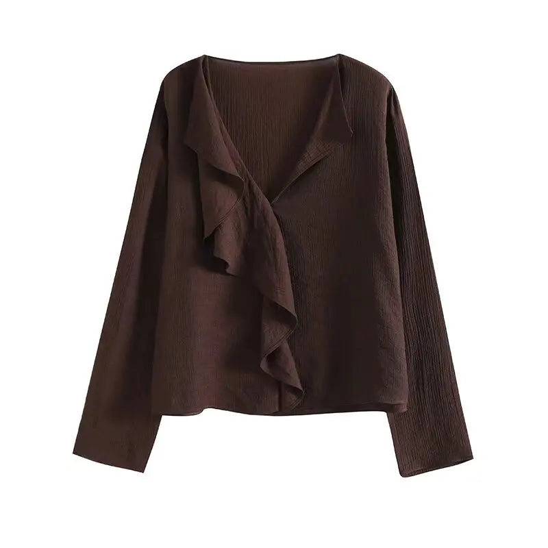 Vintage Ruffle V-Neck Blouse