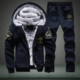Men's autumn and winter sports set hooded casual cardigan jacket outdoor thickened warm sports shirt+pants two-piece set 4