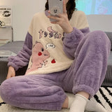 Autumn Winter New Warm Flannel Women's Pajamas Set Long-sleeved Trousers Two-piece Set Cute Soft Home Wear Clothes for Women 5