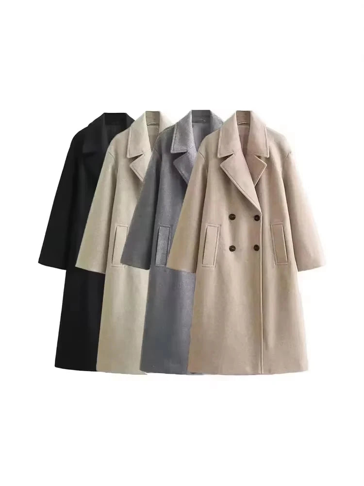 Women's Soft Loose Woolen Coat, Long Sleeve, Welt Pockets, Oversized, Female Outerwear, Chic Overcoat, Fashion