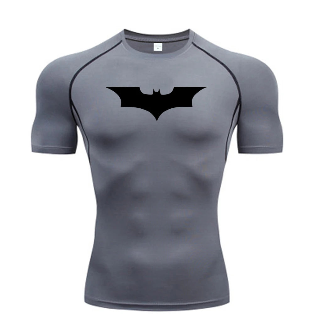 Bat Printed Men's Tight T-Shirt Running Compression Compression T Shirt Gym Fitness Jogging Short Sleeve Male Casual Shirt Tops 6