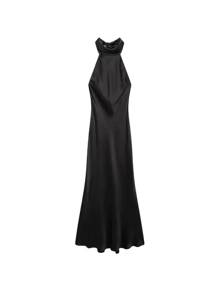 Women's Long Satin Halter Dress, Backless, Bow Tied, Back Zipper, Female Dresses, Sexy Fashion 4