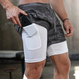 Men's Camo Running Shorts 2-in-1 Quick Dry Workout Gym Training Fitness Jogging Shorts Summer Shorts