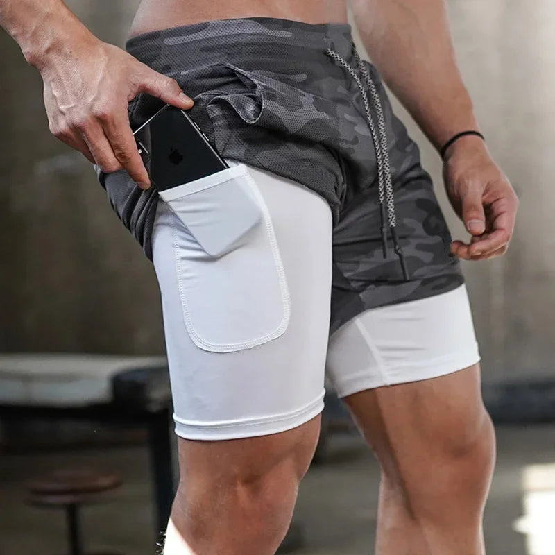 Men's Camo Running Shorts 2-in-1 Quick Dry Workout Gym Training Fitness Jogging Shorts Summer Shorts
