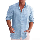 Cotton Linen Autumn Men's Long Sleeve Shirt Solid Color Casual Style Plus Size Men's Casual Linen Shirt 6