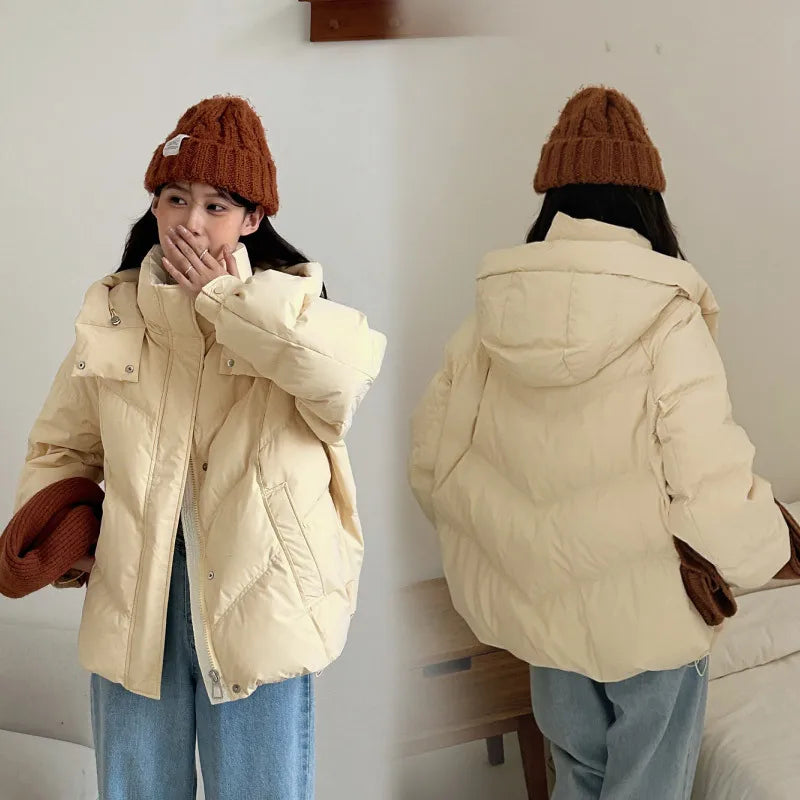 Women Parkas Thick Hooded Coats Zipper Button Spliced Jackets Warm Casual Loose Solid Coat Elegant Ladies Autumn Winter 3