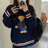 2024 Autumn Winter Women's Vest Japanese Style Cartoon Bear Pullover Vest Sweater Oversize Harajuku Kawaii Clothes Knitted Vest 7