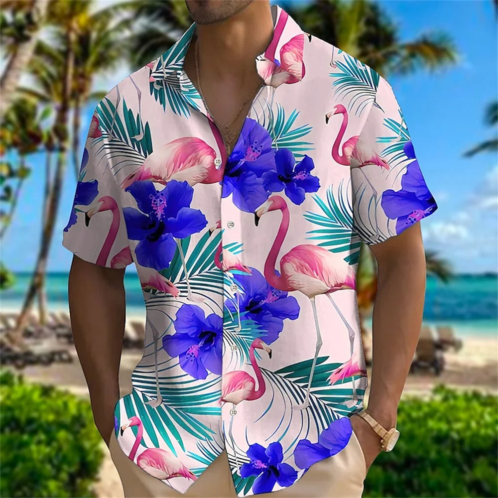 2025-Summer-Animal-Crane-Men-Hawaiian-Shirt-3d-Plant-Shirt-For-Men-Flower-Print-Plus-Size