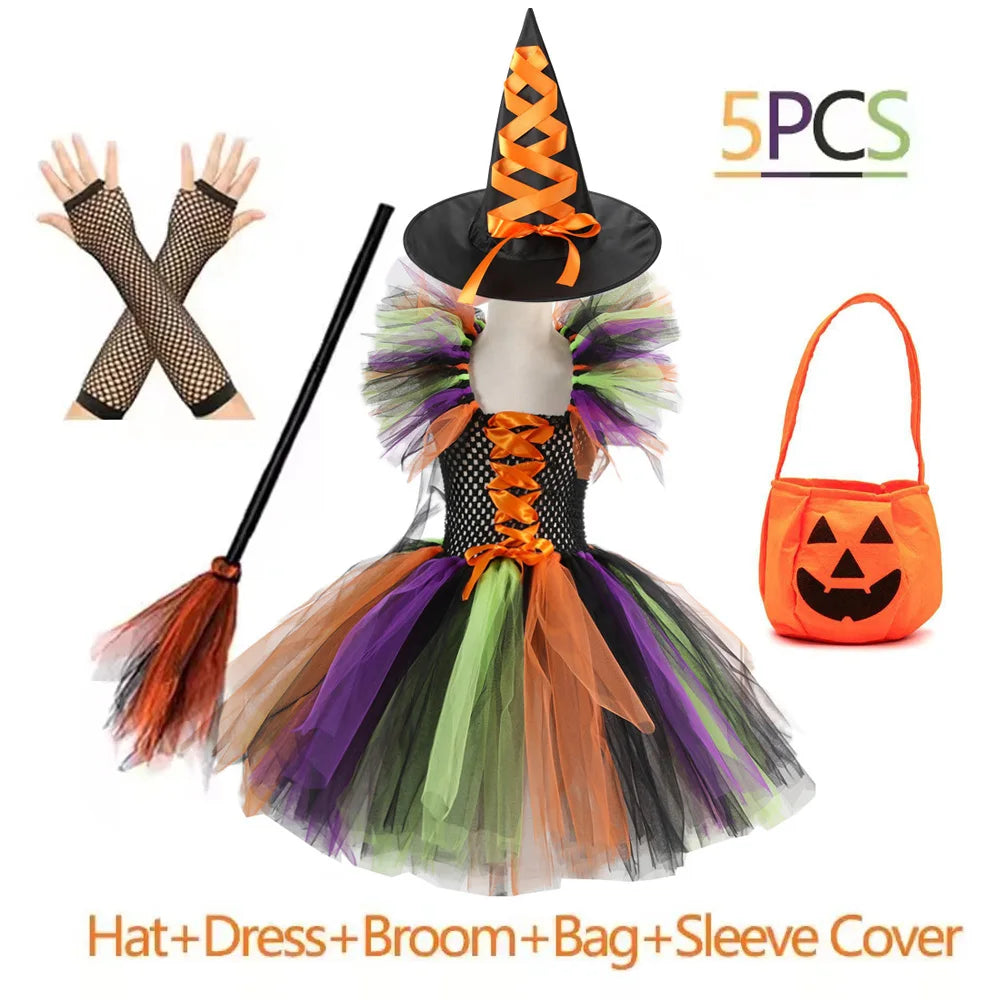 Witch Tutu Kids Halloween Costume Disguise Cosplay Carnival Party Christmas Toddler Girls Princess Dress Prom Gown Dress 6