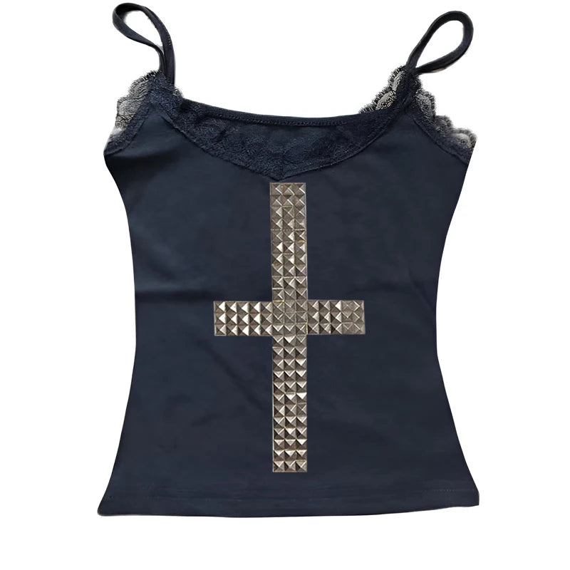 Women 90s Vintage Clothing T-shirts Goth Kawaii Girl Emo Kpop Goth Baby Tees Harajuku Cross Hot Stamping Y2k Clothes Streetwear 5