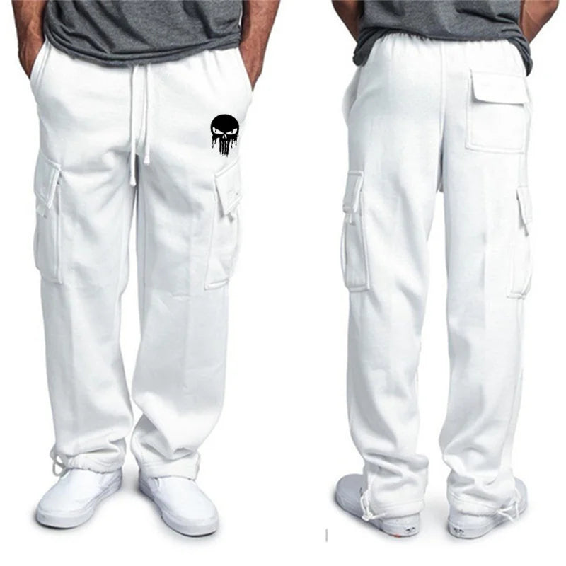 New casual men's fitness drawstring elastic waist solid color workwear pocket pants 2