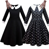Children Addams Dress Kids Wednesday Dancing Fantasy Baby Ruffles Family Christmas Layered Clothes Cosplay Halloween Costume