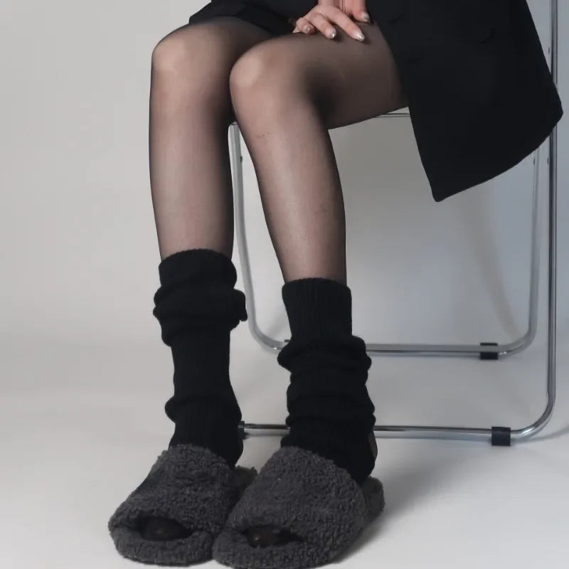 New-Japanese-Lolita-Y2k-Solid-Color-Leg-Warmers-Women-Hollowed-Out-Foot-Heel-Warm-Knitted-Knee