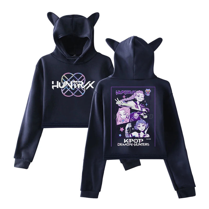 Hot Movie Print Cat Ears Long Sleeve Crop Tops Girls Fashion Hoodie Harajuku Streetwear Hoodie Women 2025 Girls Clothing 5