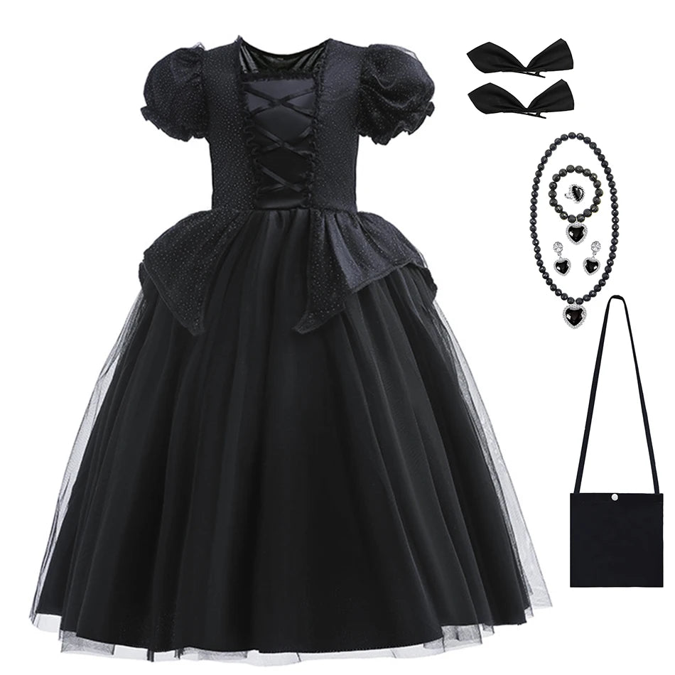 Girls' Dark Forest Queen Cosplay Dress with Wings