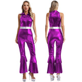 Women's 70s Disco Jumpsuit | Metallic Shiny Bell Bottom Jumpsuit | Halloween Costume, Rave Outfit