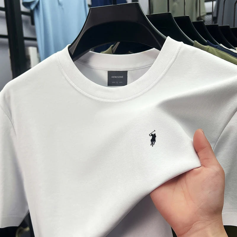 High end silky cotton breathable short sleeve T-shirt men summer designer Paul brand embroidered fashion casual round neck top 2