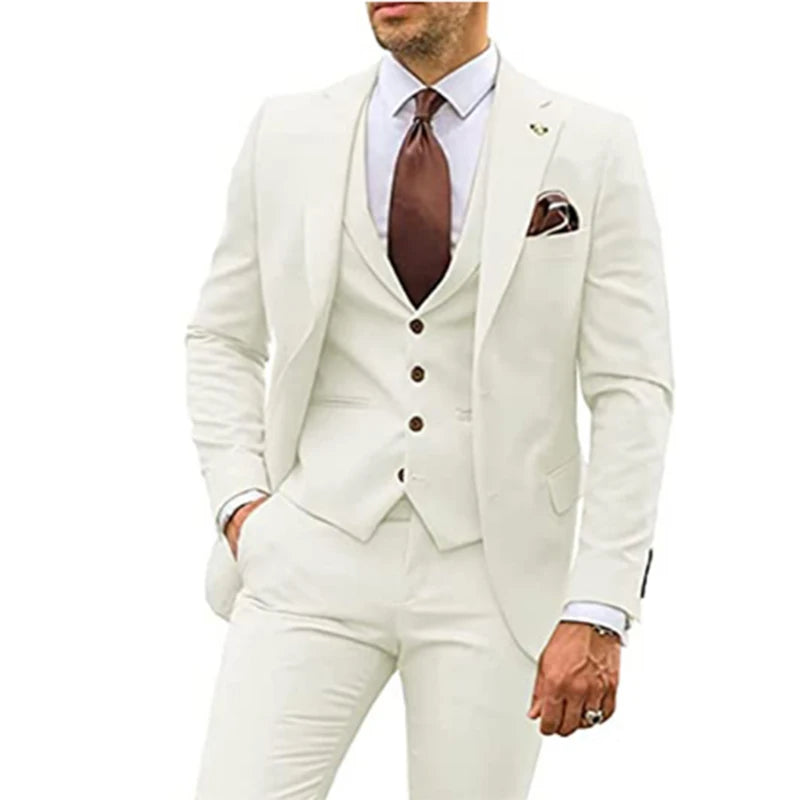 3 Pieces Beige Suits for Men 2023 Slim Fit Groom Tuxedo Wedding Suits