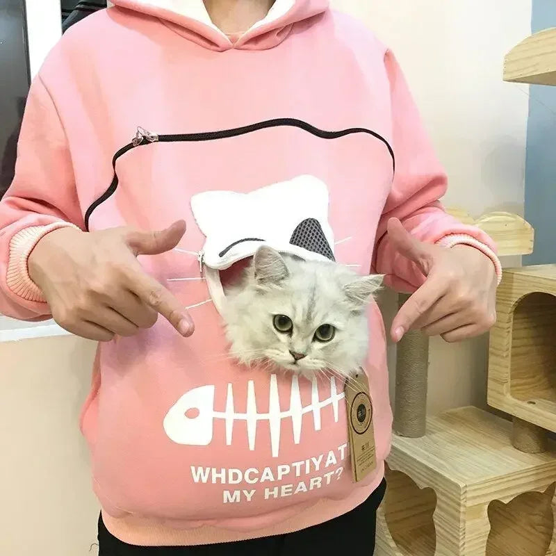 Winter Hoodies Sweatshirt Women Animal Pouch Hood Pullover Blouse Tops Lady Carry Dog Cat 5