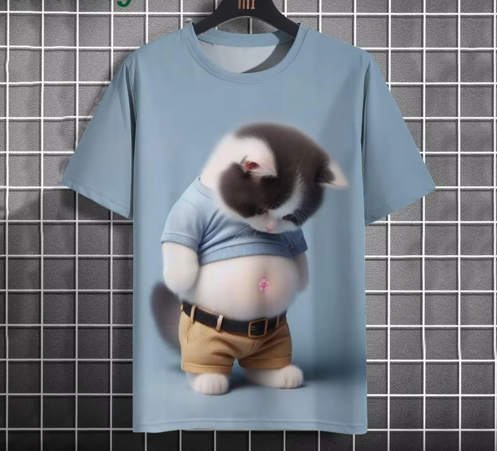 Funny Cat Graphic T-Shirt - Men's Casual Short Sleeve Oversized Tee 5