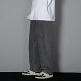 Korean Solid Colors Men's Casual Long Jeans Classic Man Four Seasons Straight Denim Wide-leg Pants Light Blue Grey Black 3XL 3