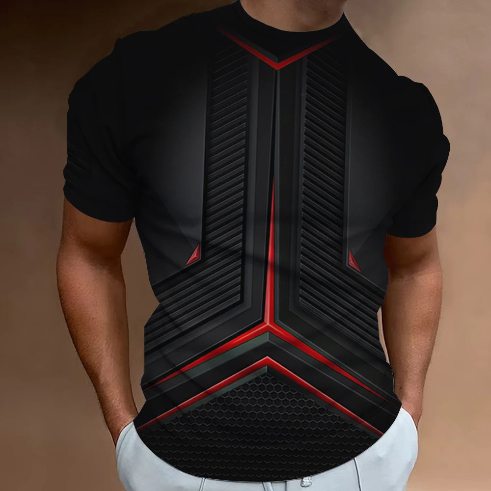 Men’s 3D Line Print Streetwear Tee