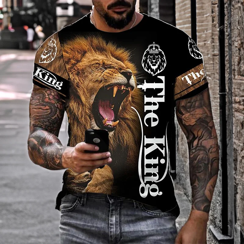 Lion 3D Printing T-shirt Sports Casual Short Sleeve Summer Street Clothing