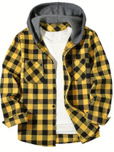 Youth Fashion Street Hooded Plaid Shirt Men's Slim Fit 4