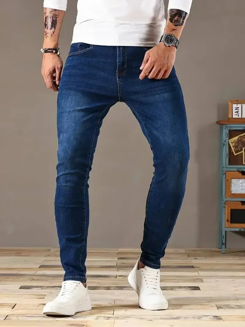 2025 Spring New Mens Slim Fit Classic Skinny Jeans Casual Street Style Casual Mens Skinny Jeans Male Slim Fit Pencil Denim Blue 4