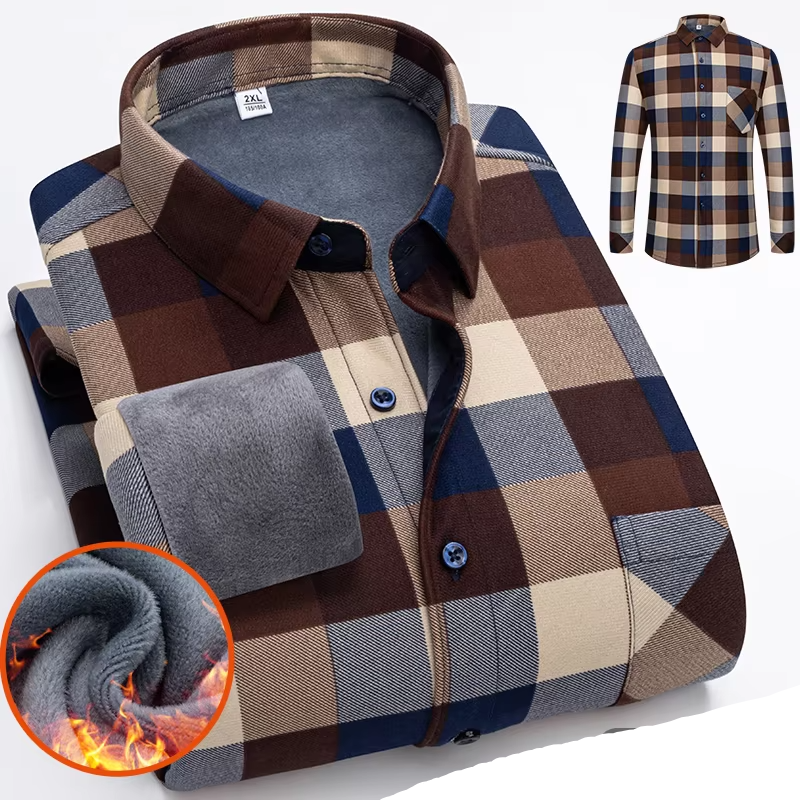 Men's Autumn Winter Thick Fleece Plaid Shirt