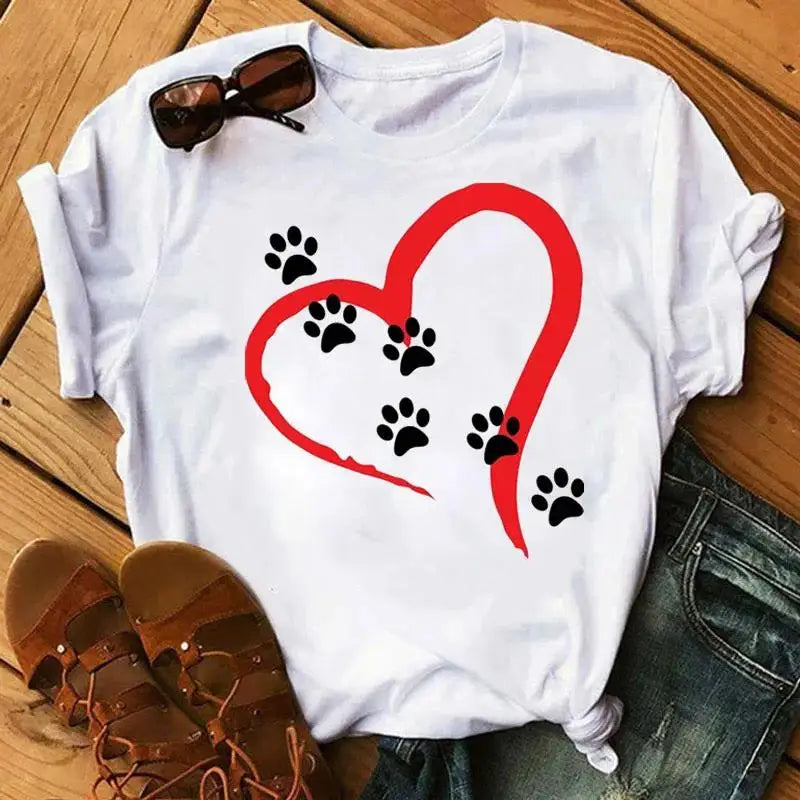 Cartoon Colorful Heart Dog Paw Graphic Print T Shirt 90s Fashion Casual Women Men Short Sleeve Plus Size T Shirt Unisex 5