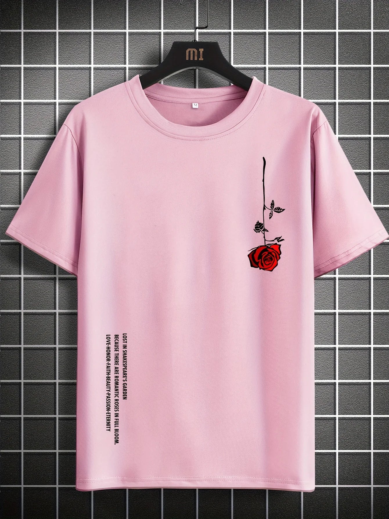 Men's Summer Loose Size 100% Cotton Rose Print Casual Slim Fit Round Neck Short Sleeve T-shirt Top 3