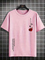 Men's Summer Loose Size 100% Cotton Rose Print Casual Slim Fit Round Neck Short Sleeve T-shirt Top 3