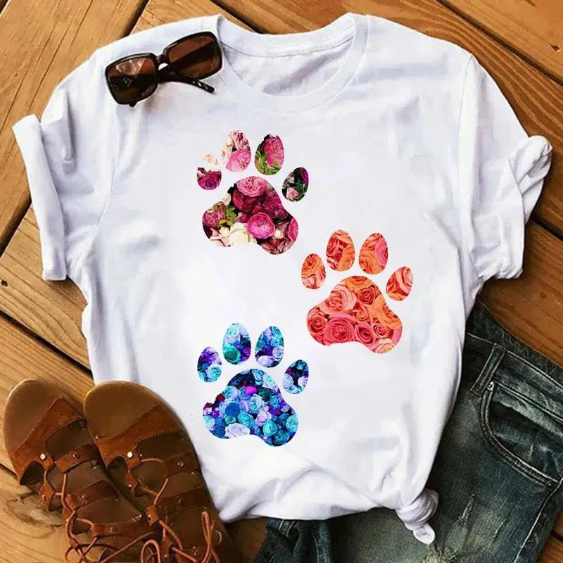 Unisex Colorful Heart & Paw Print T-Shirt