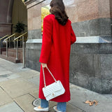 HXAO Winter Coats Woman 2024 Red Long Coats For Women Autumn Faux Wool Coat Casual Long Sleeve Coat Elegant Women's Overcoat 3