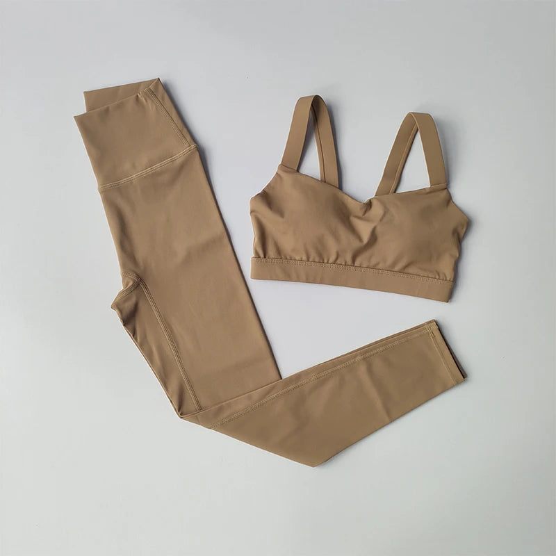 2PCS Yoga Set Women Fitness Suit Set Sports Bras High Waisted Running Suit Fast Drying Leggings Advanced Fitness Suit 2