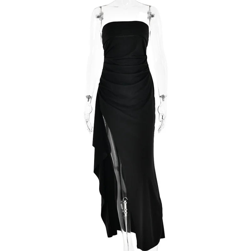Black Off-shoulder Strapless Backless High Split Maxi Dress For Women Sleeveles Long Dress 6