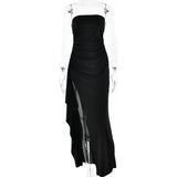 Black Off-shoulder Strapless Backless High Split Maxi Dress For Women Sleeveles Long Dress 6