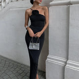 Elegant Sleeveless Slim Black Dress Aesthetic Oblique Strap Backless Prom Dresses 4