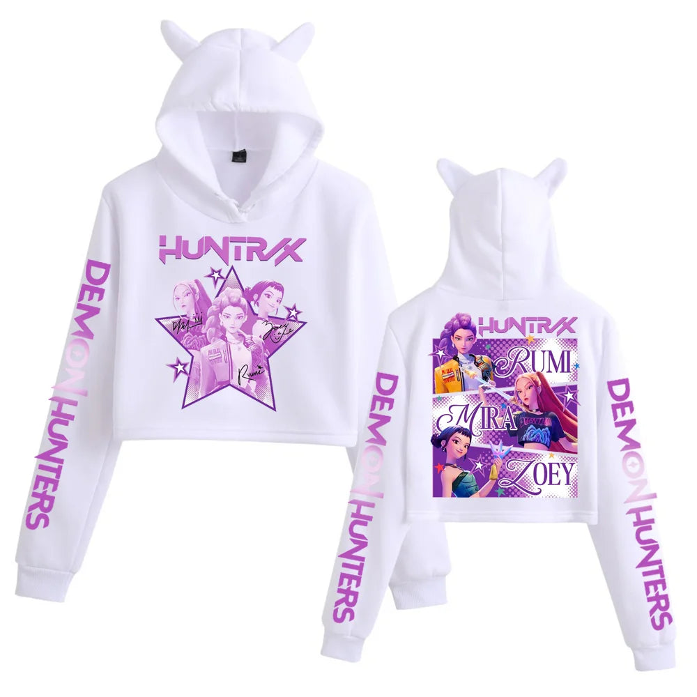 Kpop Demon Hunters Fanmerch Mira Rumi Zoey Huntrix Crop Tops Cat Ears Sweatshirt Long Sleeve Girls Fashion Hoodie 2