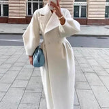 Autumn Lantern Sleeves Retro Palace Coat with Lapel and Double Row Buttons Women's Long Jacket Windproof Thick Street Coat