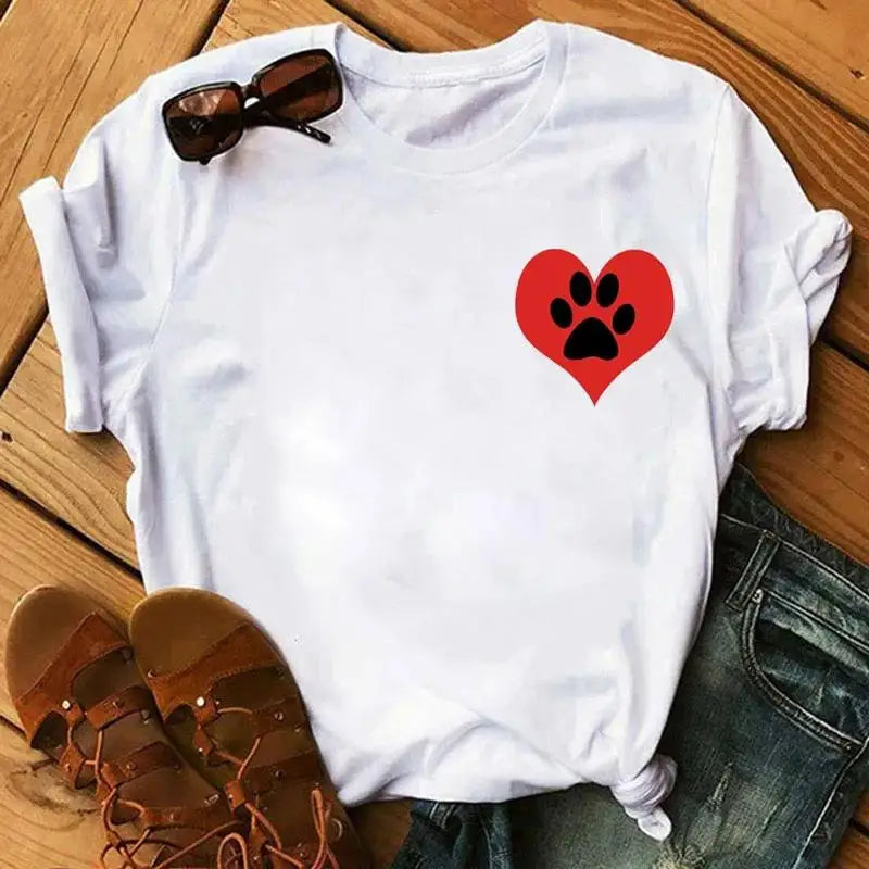 Unisex Colorful Heart & Paw Print T-Shirt