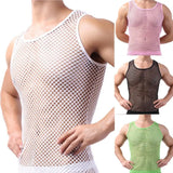 Fishnet Men Sexy Mesh Tank Tops Transparent Sleep Tops