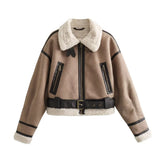 2024 Autumn/Winter New Product Casual Women's Wear Flip Collar Fur Integrated Loose and Versatile Short Jacket Coat 2
