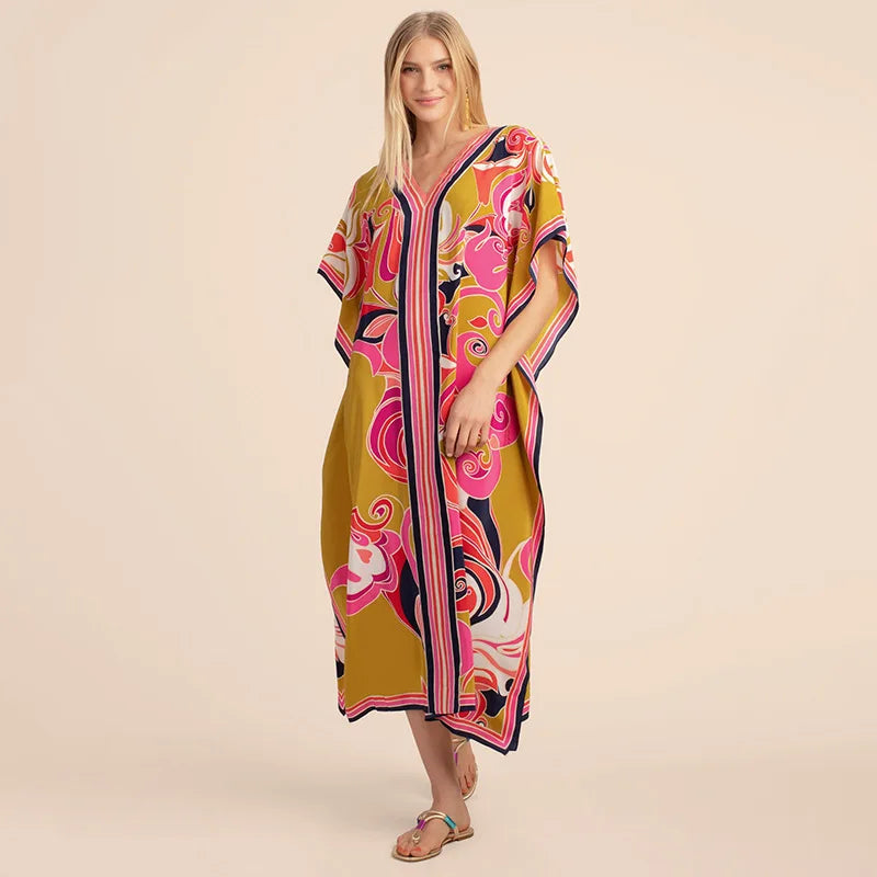 Women's Kaftan Dress | Plus Size Beach Cover Up | Summer Kimono Robe